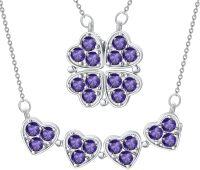 wholesale  Metal Stone Clover Birthstone Necklace Magnetic Four Leaf Heart Pendant Foldable Shamrock Conversion Gift for Women -2-February