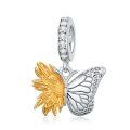 wholesale 925 Sterling Silver Butterfly And Sunflower Dangle Charm With Crystals-0-0