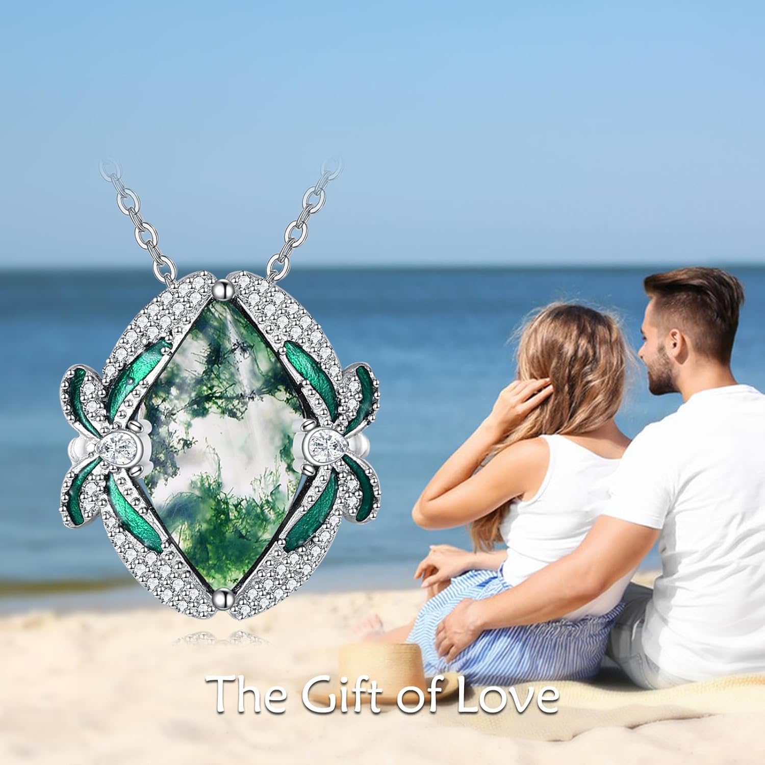 wholesale 925 Sterling Silver Green Moss Agate Dragonfly Pendant Necklace for Women s-0-4
