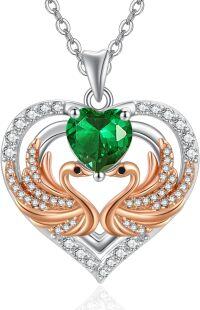 wholesale 925 Sterling Silver Rose Gold Plated Swan Birthstone Necklace for Women-05 May - Emerald