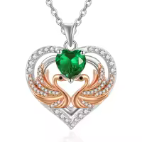 wholesale 925 Sterling Silver Rose Gold Plated Swan Birthstone Necklace for Women-05 May - Emerald