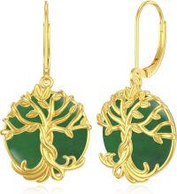 wholesale Gold-Plated 925 Sterling Silver Tree of Life Green Jade Drop Earrings for Women-B-Tree of Life-Jade Green