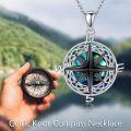 wholesale 925 Sterling Silver Green Enamel Norse Compass Pendant Necklace-0-4