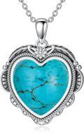 wholesale 925 Sterling Silver Heart-Shaped Turquoise Pendant Necklace for Women-0-0