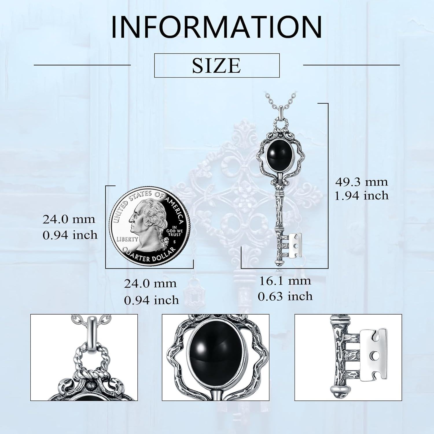 Sterling Silver Stone Retro Key Necklace for Women Exquisite Jewelry Gift-0-5