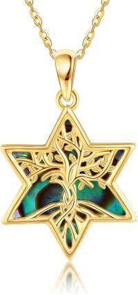 wholesale 14K Gold Tree of Life Star Pendant Necklaces for Women-Star of David Tree Necklace