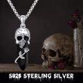 wholesale 925 Sterling Silver Black Crystal Skull Snake Pendant Necklace-0-4