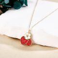 wholesale 925 Sterling Silver Red Strawberry Pendant Necklace with White Flower and Green Leaves-0-2