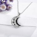 wholesale 925 Sterling Silver Crescent Moon Star Pendant Necklace with Cubic Zirconia Stones for Women  48cm Chain Length-0-2