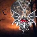 wholesale 925 Sterling Silver Bat Heart Pendant Necklace with Red Stone and Devil Horns for Women Men  48cm Chain Length-0-5