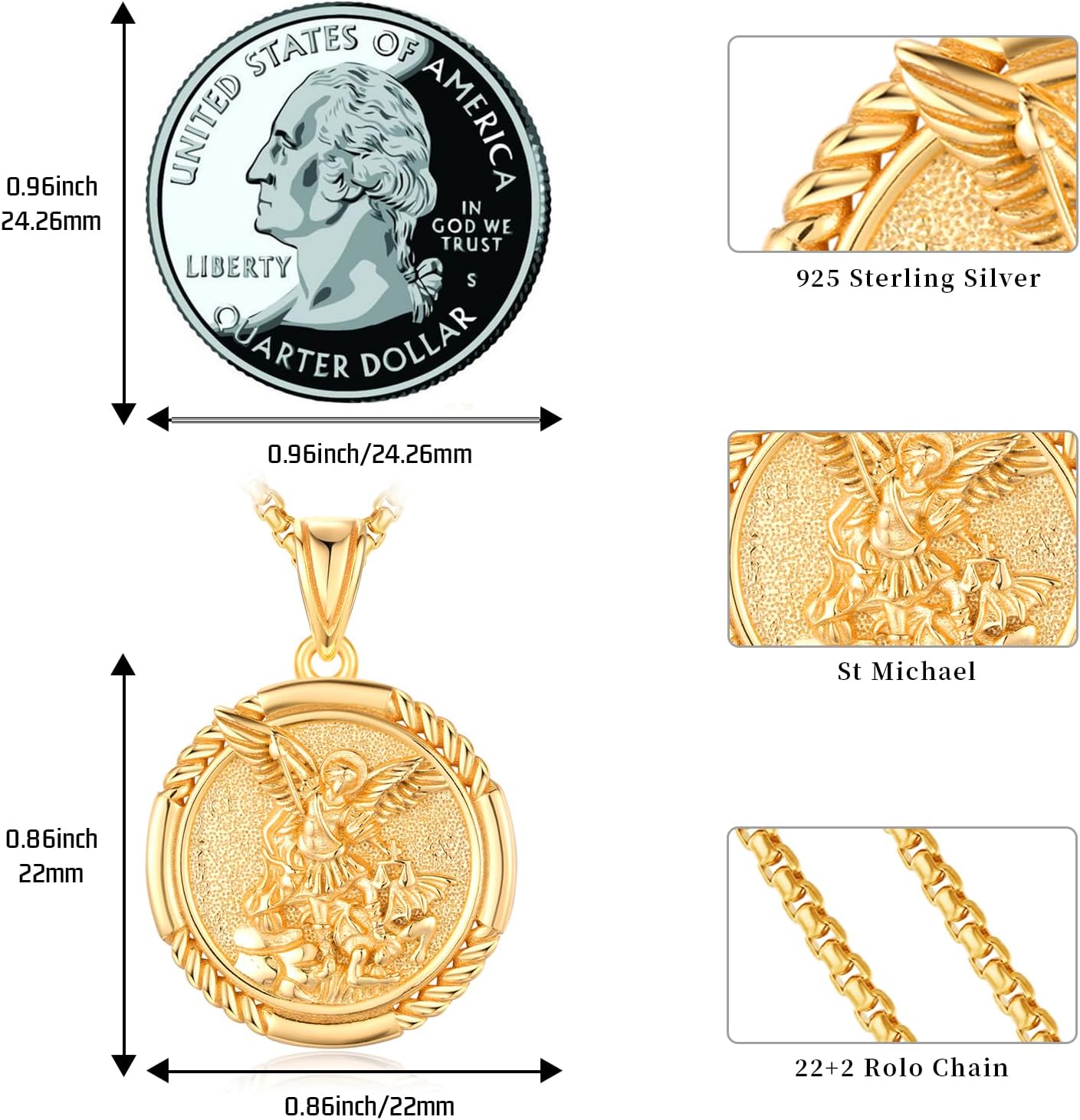 wholesale Gold 925 Sterling Silver Guardian Angel Pendant Necklace for Women Men Catholic s-0-1