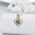 wholesale 925 Sterling Silver Green Crystal Heart Pendant with Rose and Love Message Necklace-0-4