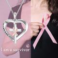 wholesale 925 Sterling Silver Breast Cancer Awareness Survivor s for Women - Heart Pendant Necklace with Cross and Pink Ribbon Charm-0-4