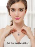 wholesale 925 Sterling Silver Evil Eye Lotus Chakra Pendant Necklace with Sapphire and CZ Stones-0-1