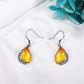 wholesale 925 Sterling Silver Teardrop Dangle Earrings with Amber and Black Onyx Stones-0-2