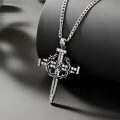 wholesale 925 Sterling Silver Thorn Cross Pendant with Cubic Zirconia and Chain - Mens Religious Jewelry-0-4