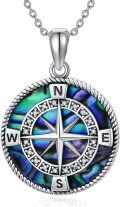 wholesale 925 Sterling Silver Abalone Shell Compass Pendant Necklace  for Women-0-0