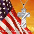 wholesale 925 Sterling Silver American Flag Cross Pendant Necklace With Cz Star Stones-0-3