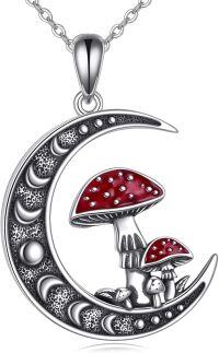 wholesale 925 Sterling Silver Red Mushroom Moon Phase Pendant Necklace-Moon Mushroom