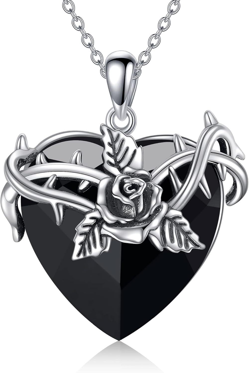 Sterling Silver Black Rose Infinity Pendant Necklace Valentine Gift-Rose-A