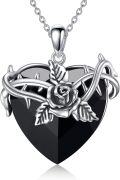 wholesale 925 Sterling Silver Heart-Shaped Black Rose Thorns Infinity Pendant Necklace for Women Girls Valentines Day Gifts Jewelry Accessories 43mm x 68mm-0-0