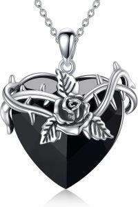 wholesale 925 Sterling Silver Heart-Shaped Black Rose Thorns Infinity Pendant Necklace for Women Girls Valentines Day Gifts Jewelry Accessories 43mm x 68mm-Rose-A