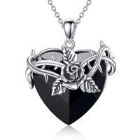 wholesale 925 Sterling Silver Heart Pendant With Rose And Thorns Necklace-Rose-A