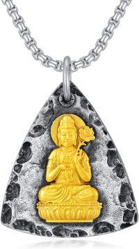 wholesale 925 Sterling Silver & 24k Gold Plated Triangle Buddha Pendant Necklace - Mens Womens Buddhist Jewelry Good Luck Charm Protection Gift-Bodhisattva Buhhda Necklace