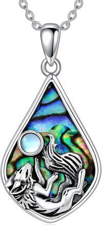wholesale 925 Sterling Silver Mermaid Pendant with Abalone Shell and Moonstone - Unique Oceanic  for Mom or Daughter on Mothers' Day/Birthday/Christmas-12-Fox Necklace