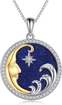 wholesale 925 Sterling Silver Abalone Shell & Lapis Lazuli Starry Night Pendant Necklace-Lapis Lazuli Moon