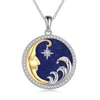 wholesale 925 Sterling Silver Abalone Shell & Lapis Lazuli Starry Night Pendant Necklace-Lapis Lazuli Moon