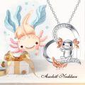 wholesale 925 Sterling Silver Axolotl Heart Shape Pendant Necklace with Rose Gold Leaves and Cubic Zirconia Stones for Women Girls  45cm Chain Length-0-5