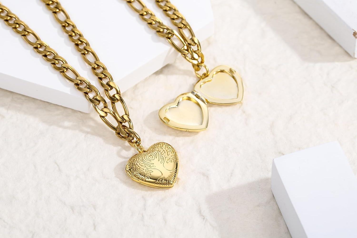 Gold 925 Sterling Silver Heart Photo Locket Charm Bracelet for Women-0-1