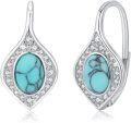 wholesale 925 Sterling Silver Teardrop Shape Turquoise & Cubic Zirconia Drop Earrings for Women-0-0