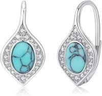 wholesale 925 Sterling Silver Teardrop Shape Turquoise & Cubic Zirconia Drop Earrings for Women-Zircon