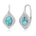 wholesale 925 Sterling Silver Teardrop Shape Turquoise & Cubic Zirconia Drop Earrings for Women-0-0