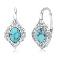 wholesale 925 Sterling Silver Teardrop Shape Turquoise & Cubic Zirconia Drop Earrings for Women-Zircon