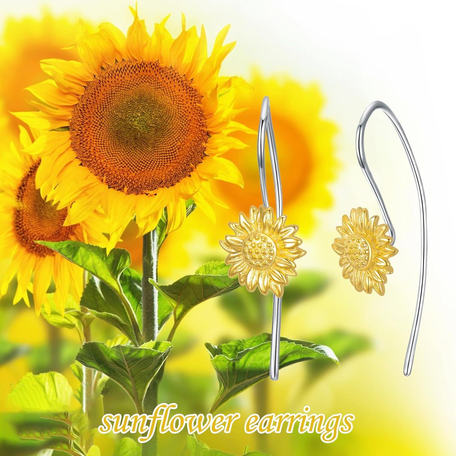 925 Sterling Silver Gold Plated Sunflower Drop Earrings for Women Floral  Ideas-0-3