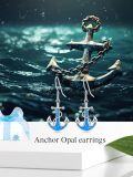 wholesale 925 Sterling Silver Blue Opal Anchor Dangle Drop Earrings for Women Beach -0-5
