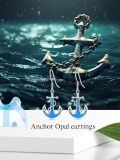 wholesale 925 Sterling Silver Blue Opal Anchor Dangle Drop Earrings for Women Beach -0-5