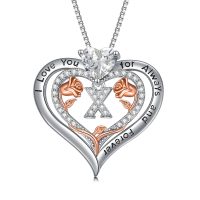 wholesale 925 Sterling Silver Rose Pendant Necklace A Z Initial Letter Heart Jewelry for Women Valentine Mother s Day Birthday Gifts for Her-Letter X