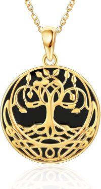 wholesale 14K Gold Onyx Tree of Life Pendant Necklace for Women - Family Wisdom s-Black Onyx Tree of Life Necklace