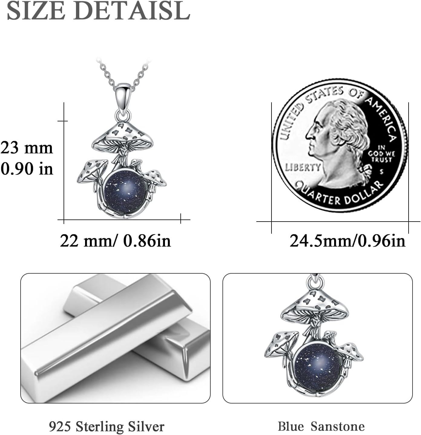  Sterling Silver Mushroom Necklace Jewelry Gift for Female Mushroom Lovers -0-4