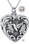 wholesale 925 Sterling Silver Natural Stone Heart Urn Pendant with Dove and Flowers for Women's Memory Keepsake Jewelry-0-0