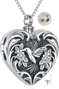 wholesale 925 Sterling Silver Natural Stone Heart Urn Pendant with Dove and Flowers for Women's Memory Keepsake Jewelry-hummingbird