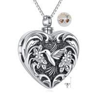 wholesale 925 Sterling Silver Hummingbird Heart Locket Necklace Oxidized Flower Cremation Urn Memorial Pendant-hummingbird