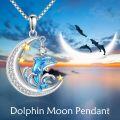 wholesale 925 Sterling Silver Dolphin Moon Star Pendant Necklace Blue Ocean s for Women-0-2