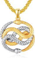wholesale 925 Sterling Silver Plated Gold Metal Stone Punk Snake Necklace for Men & Women - Double Snake Pendant Medusa Halloween Jewelry -0-0