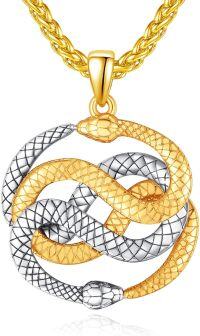 wholesale 925 Sterling Silver Plated Gold Metal Stone Punk Snake Necklace for Men & Women - Double Snake Pendant Medusa Halloween Jewelry -double snake necklace gold