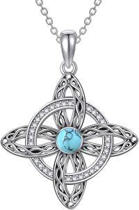 wholesale 925 Sterling Silver Celtic Triquetra Trinity Knot Necklace with Turquoise and Crystal Accents-A-Turquoise